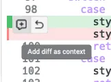 On-hover option to attach diff as context into the prompt.