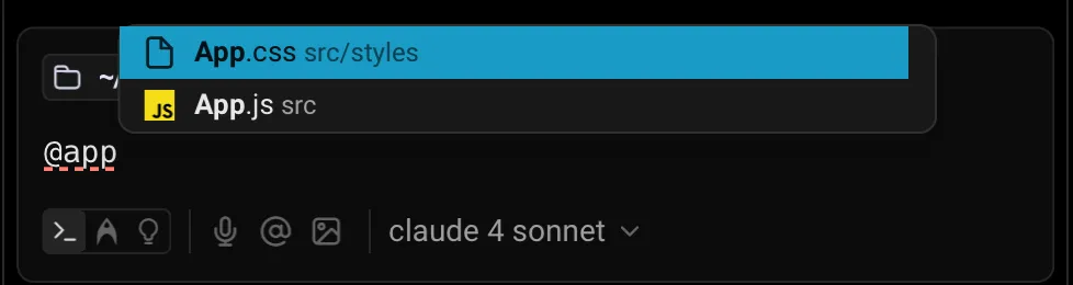 Filtering files using @app to locate files containing “app” in their name or path.