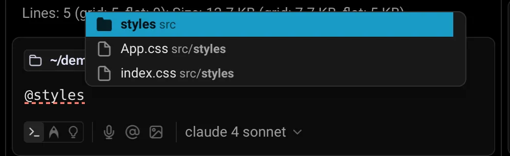 Referencing a folder or all files within it by typing @styles.