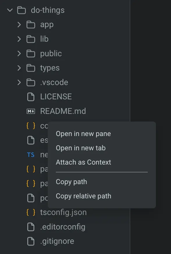 Right-click context menu on a folder in the file tree.
