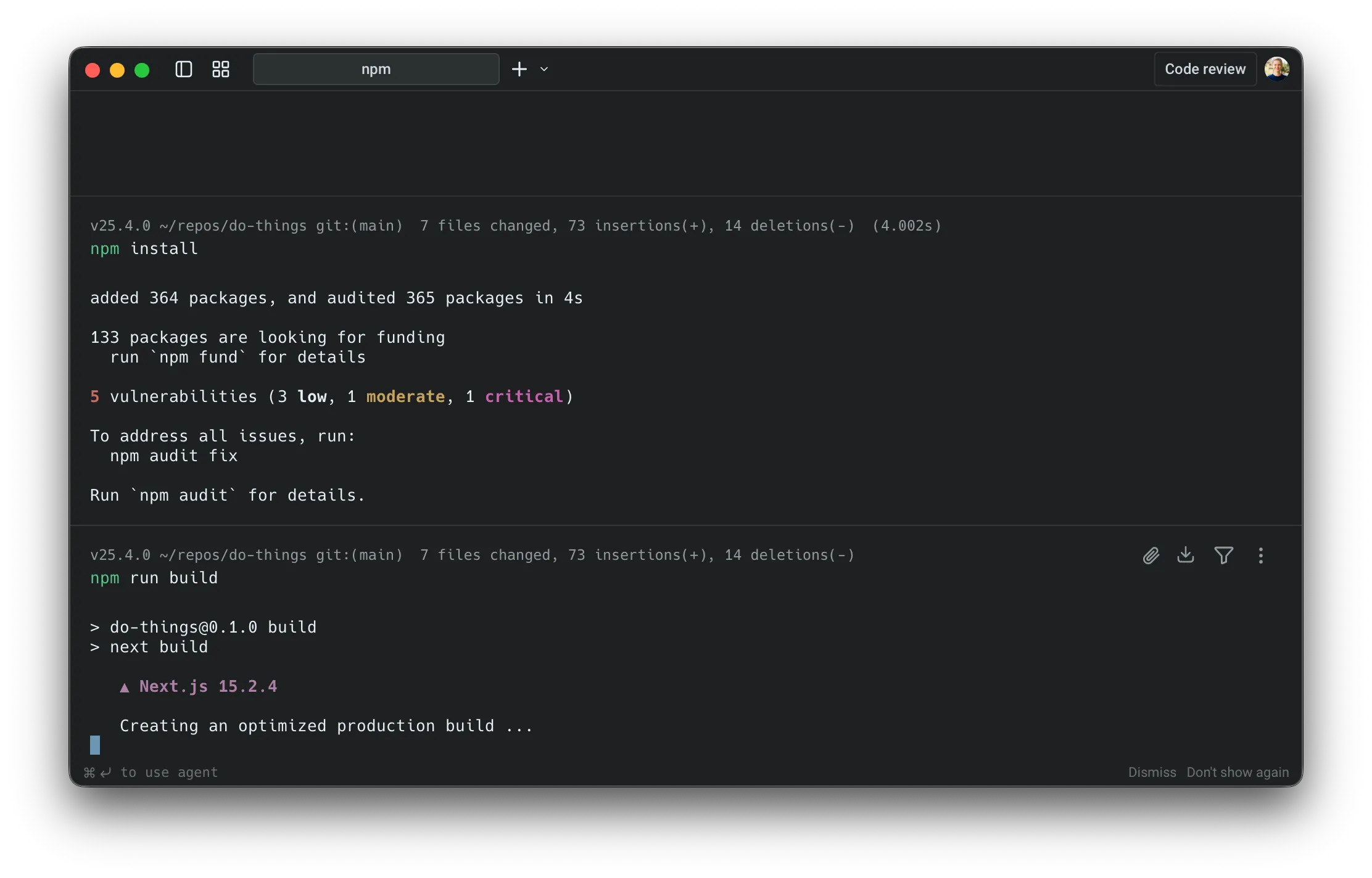 Option to tag the agent into a running command.