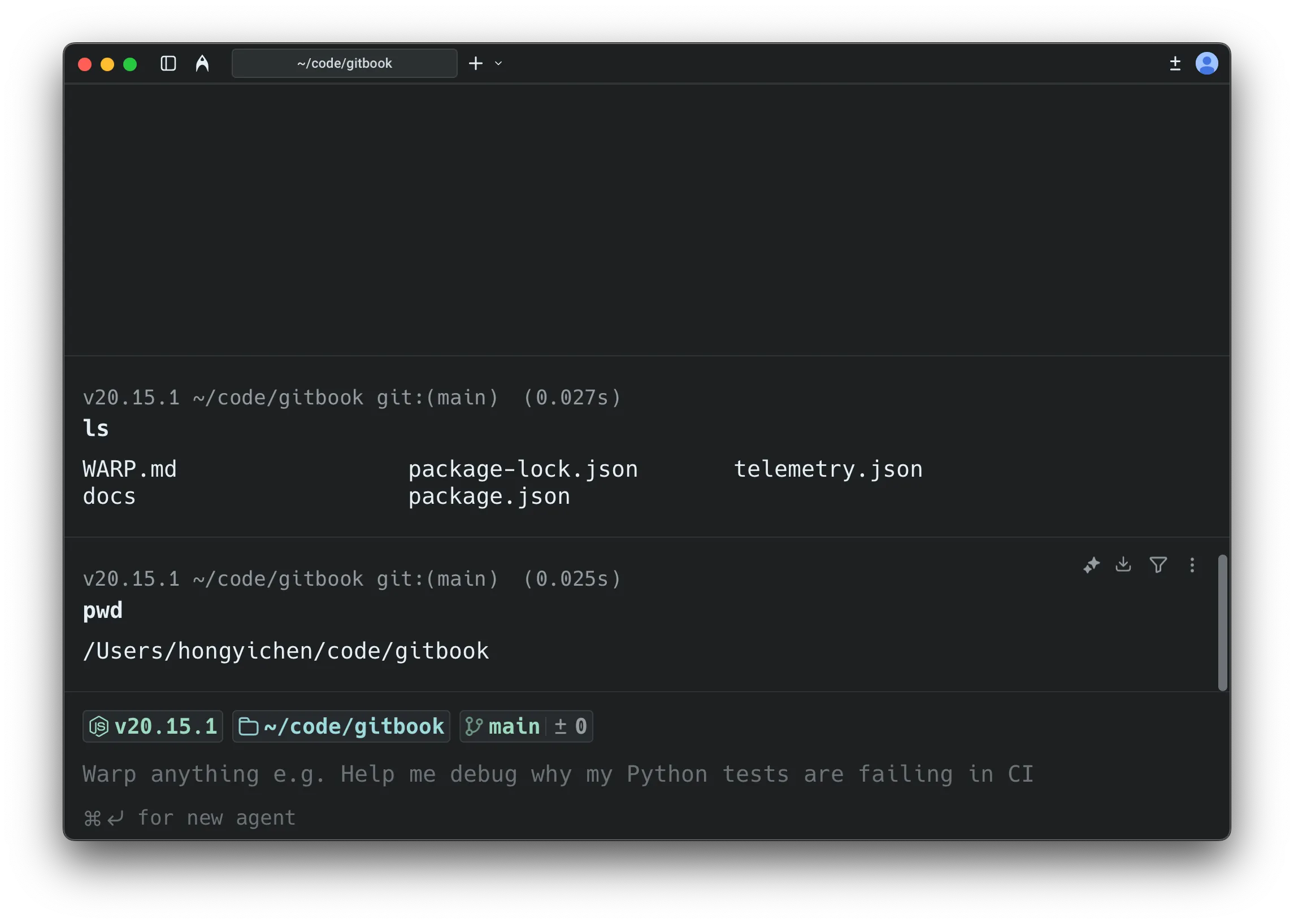 Warp — a modern terminal with block-based output and AI command suggestions